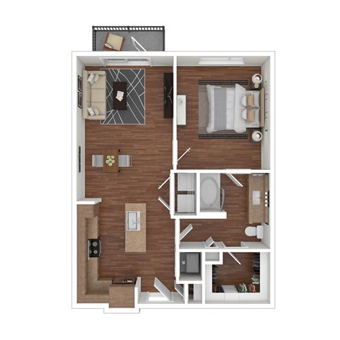 Floor plan for 1 bed, 1 bath, 756 sqft